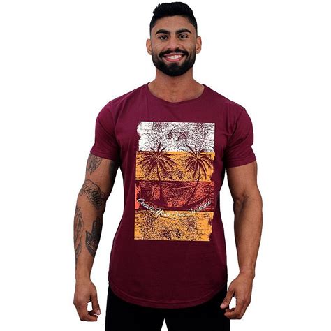 Camiseta Longline Masculina Manga Curta Mxd Conceito Ilha Da Palmeira