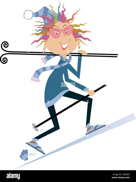 Young Skier Woman Isolated Illustration Walking Young Skier Woman