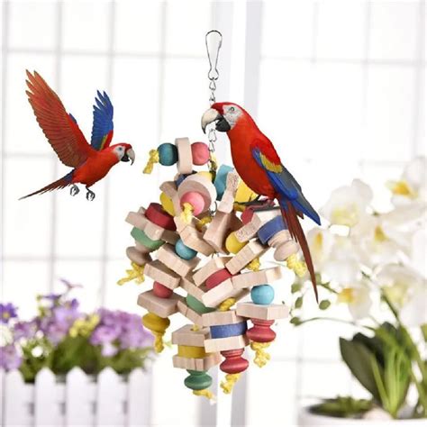 Wood Parrot Pet Bird Chew Toy Funny Swing Toys Hanging Ladder Climbing