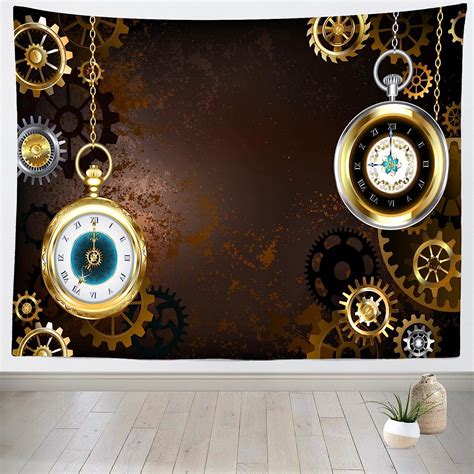 Corfoto Retro Brown Steampunk Tapestry Wall Hanging Fabric 92x70 Inch