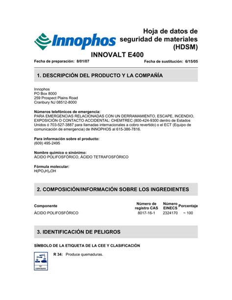 Hoja De Datos De Seguridad De Materiales HDSM