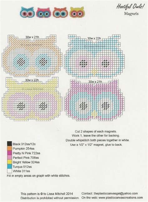 Owl Magnets Chart Color Key Plastic Canvas Patterns Plastic