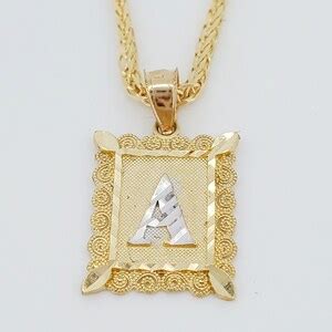 Solid 10K Gold Initial Alphabet Letter Charm Initial Frame Pendant