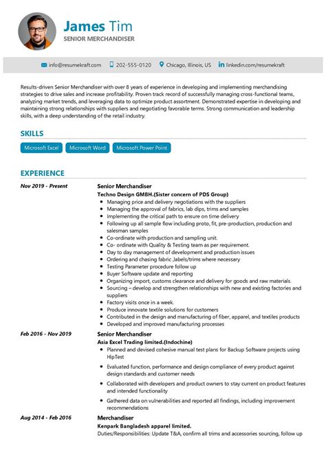 Senior Merchandiser Resume Example In Resumekraft