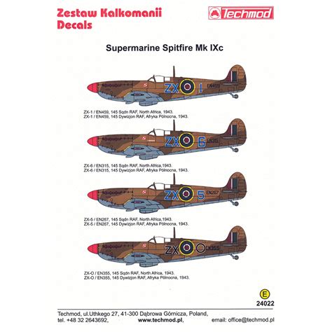 Techmod 1 24 Kalkomanie Do Supermarine Spitfire Mk IXc Techmod 1 24