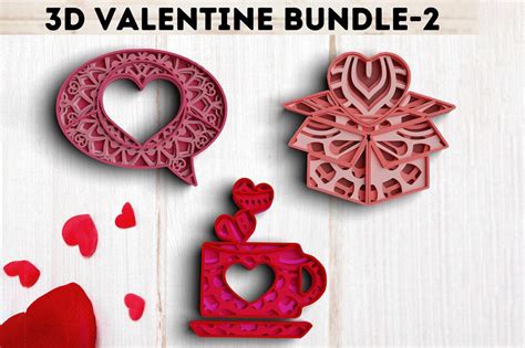 3d Valentine Svg Dxf 4 Layer Heart Svg Graphic By Rishasart