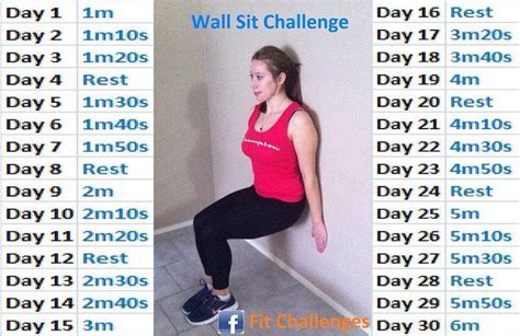 30 Day Wall Sit Challenge 30 Day Fitness Workout Challenge 30 Day