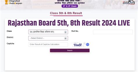 RBSE Rajasthan Board 5th 8th Result 2024 Shala Darpan Check Roll