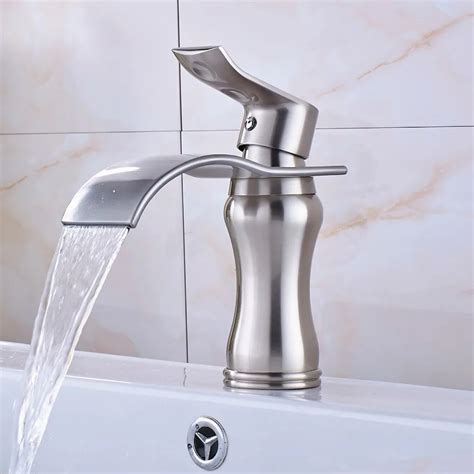 Luxury Waterfall Spout Brushed Nickel Bath Basin Faucet Single Handle