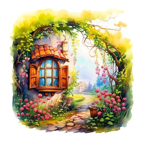 Premium Vector Fairy Tale House Surrounded By Nature And Flowers