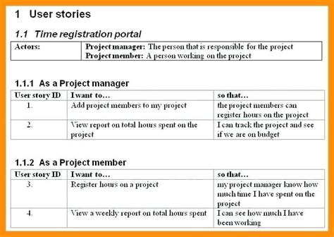 User Story Template Word Document | HQ Printable Documents