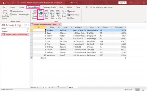 Excel Table From Access Data Computer Applications For Managers