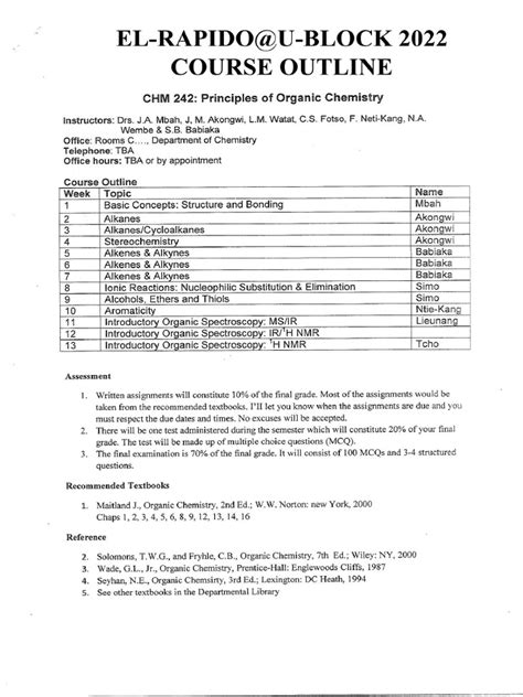 Chm 242 Course Outline 2022 Pdf