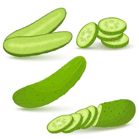 Premium Vector Cucumbers In Cartoon Style Set Whole Cucumber Half