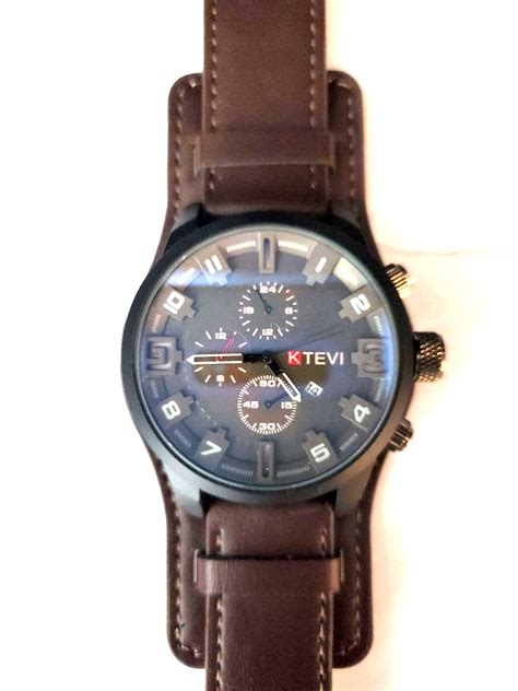 New Ktevi Mens Sports Watch Leather Brown Strap | Property Room
