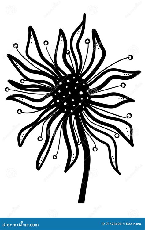 Hand Drawn Whimsical Black and White Flower Illustration Stock ...