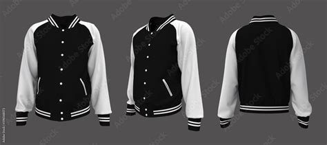 Varsity Jacket mockup in front, side and back views. 3d illustration ...