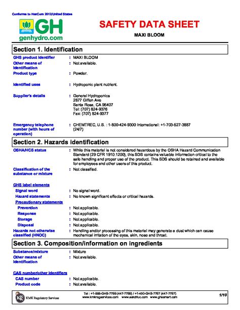 PH Up Liquid Safety Data Sheet General Hydroponics