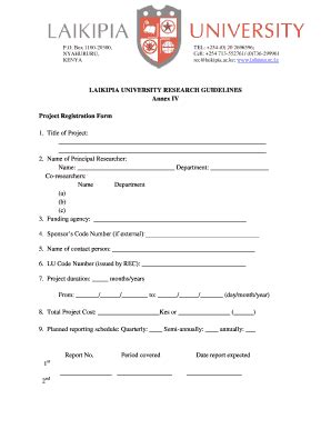 Fillable Online LU Project Registration Form Laikipia University Fax