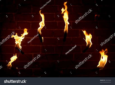 Brick Wall Of A Medieval Castle And Torch Stock Photo 24222046