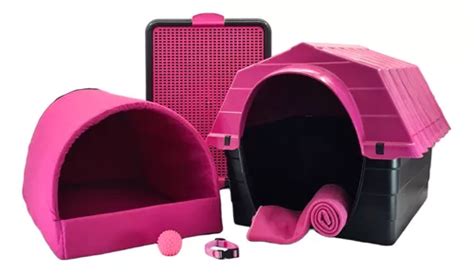 Kit Casinha Cachorro Gato Caminha Tunel Sanit Rio Mantinha G Cor Rosa