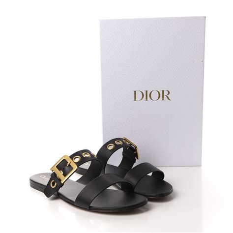 Christian Dior Calfskin D Dior Slide Flat Sandals 40 Black 660069 Fashionphile