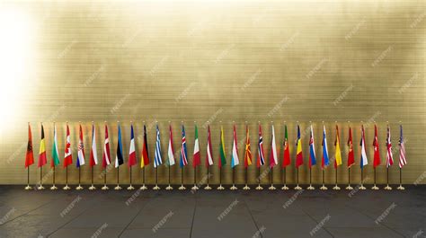 Premium Photo Nato Member Countries Flags Flags Of Nato Members Nato Summit 3d Work And 3d