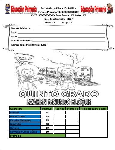 Examen Del Quinto Grado Para El Tercer Bloque Del Ciclo Escolar