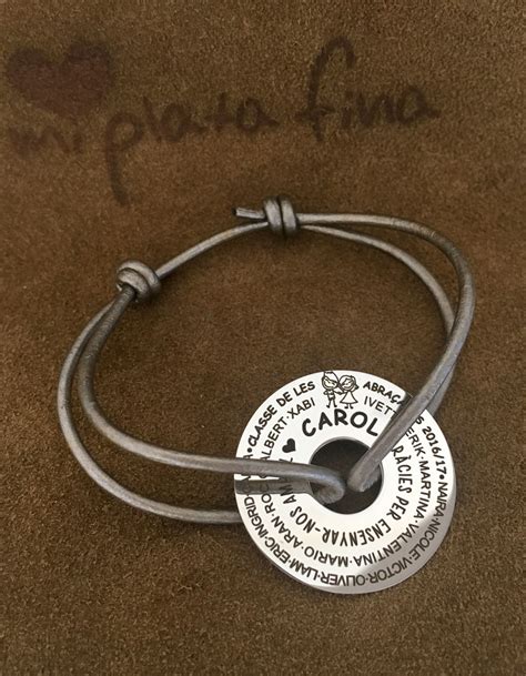 Pulsera Aro Xl En Plata De Ley Con Cuero Gris Metalizado Pulseras