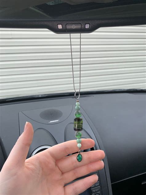 Beaded Rear View Mirror Charm Green Car Accessory Etsy