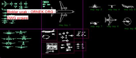 Bloklar uçak dwg projesi Autocad Projeler