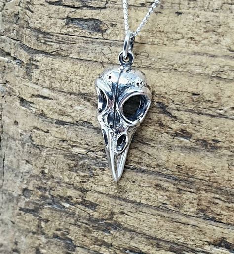 Sterling Silver Bird Skull Necklace Bird Skull Pendant Etsy Skull