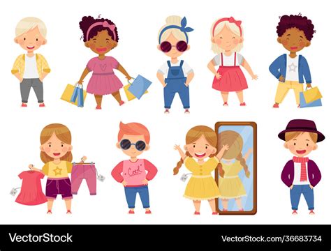 Little kids wearing different fashion clothes Vector Image