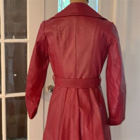 Vintage Red Leather Trench Coat 1970’s Foxnoor Gem