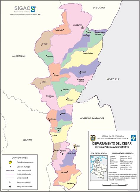 Mapa para imprimir de Cesar Mapa político de Cesar Colombia IGAC