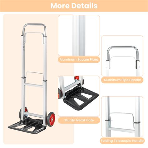 Portable Folding Hand Truck With Telescopic Handle And Wheels Costway