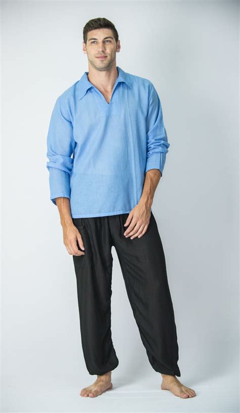 Mens Yoga Shirts Collar V Neck In Blue | Sure Design