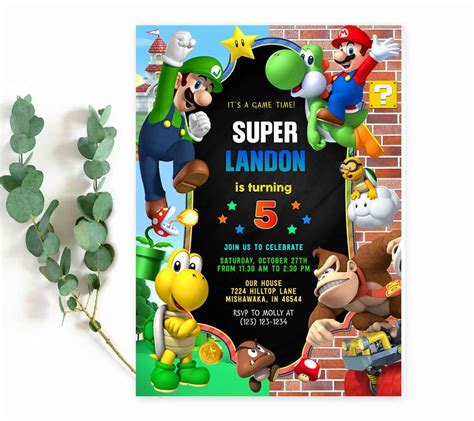 Super Mario Birthday Invitation Digital Card Printable Off