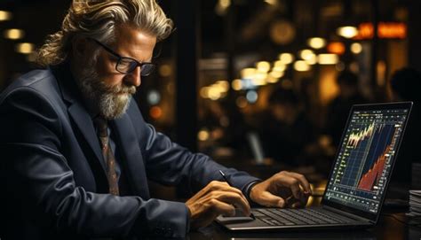 Premium Photo A Mature Businessman Sitting Indoors Working On Laptop Generated By Ai
