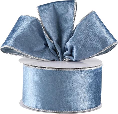 Amazon DINDOSAL Dusty Blue Velvet Ribbon Wired 2 5 X 10 Yards