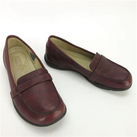 Keen Womens Loafers 7 Cush Maroon Burgundy Leather Brogue Slip On Shoes