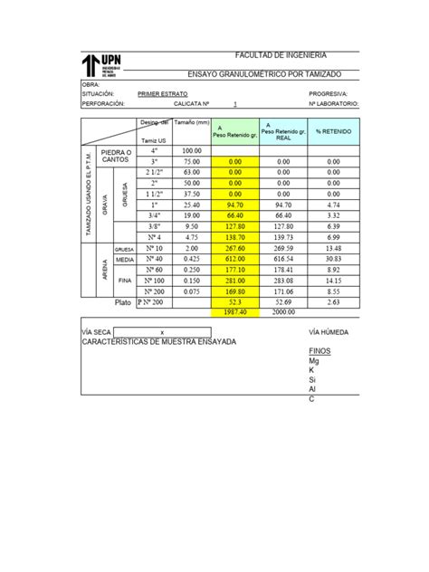 Granulometría Por Tamizado Primer Estrato Pdf Sedimentología