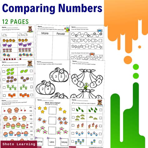 Compare Fewer More Same Pre K Math Kindergarten Worksheets Numbers And