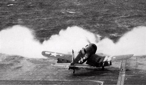 Asisbiz Vought F U D Corsairs Vbf White Taking Off Uss Essex