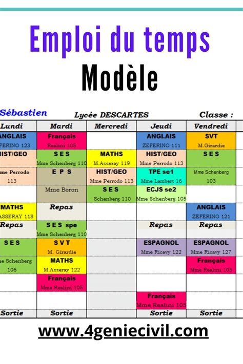 Mod Le Emploi Du Temps Scolaire Excel Emploi Du Temps Scolaire