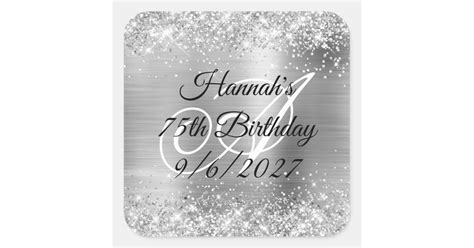 Faux Silver Glitter And Foil 75th Birthday Square Sticker Zazzle