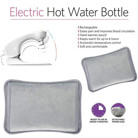 ELECTRIC RECHARGEABLE HOT WATER BOTTLE GREY BED HAND WARMER MASSAGING