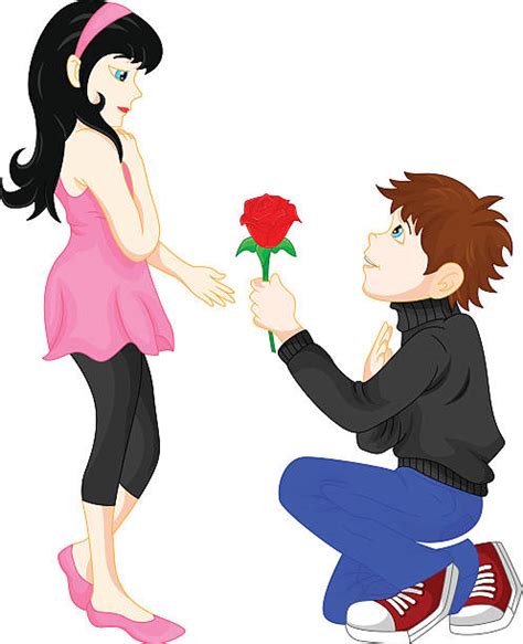 Young Man Giving Flower To Woman Illustrations Royalty Free Vector