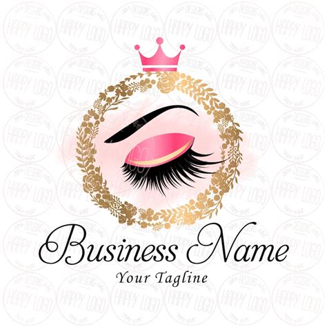 Digital Custom Logo Design Gold Pink Lashes Logo Crown Lash Etsy