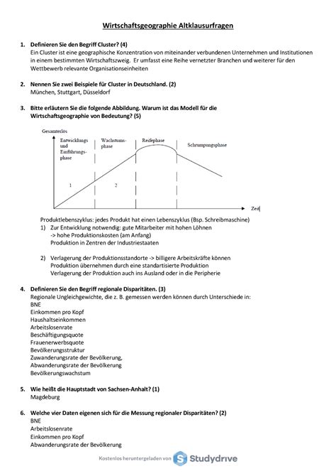 Lösungen Altklausurfragen Wirtschaftsgeographie Altklausurfragen 1